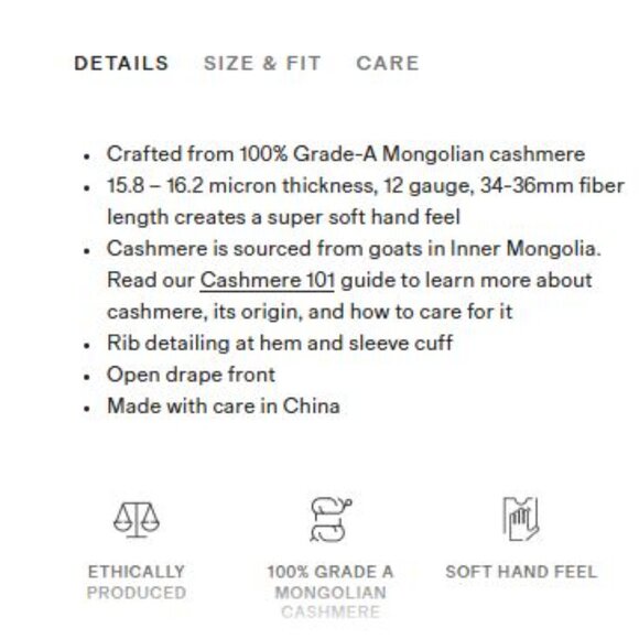 QUINCE Luxe 100% Mongolian Cashmere Duster Cardigan Black sz Small - Picture 6 of 10